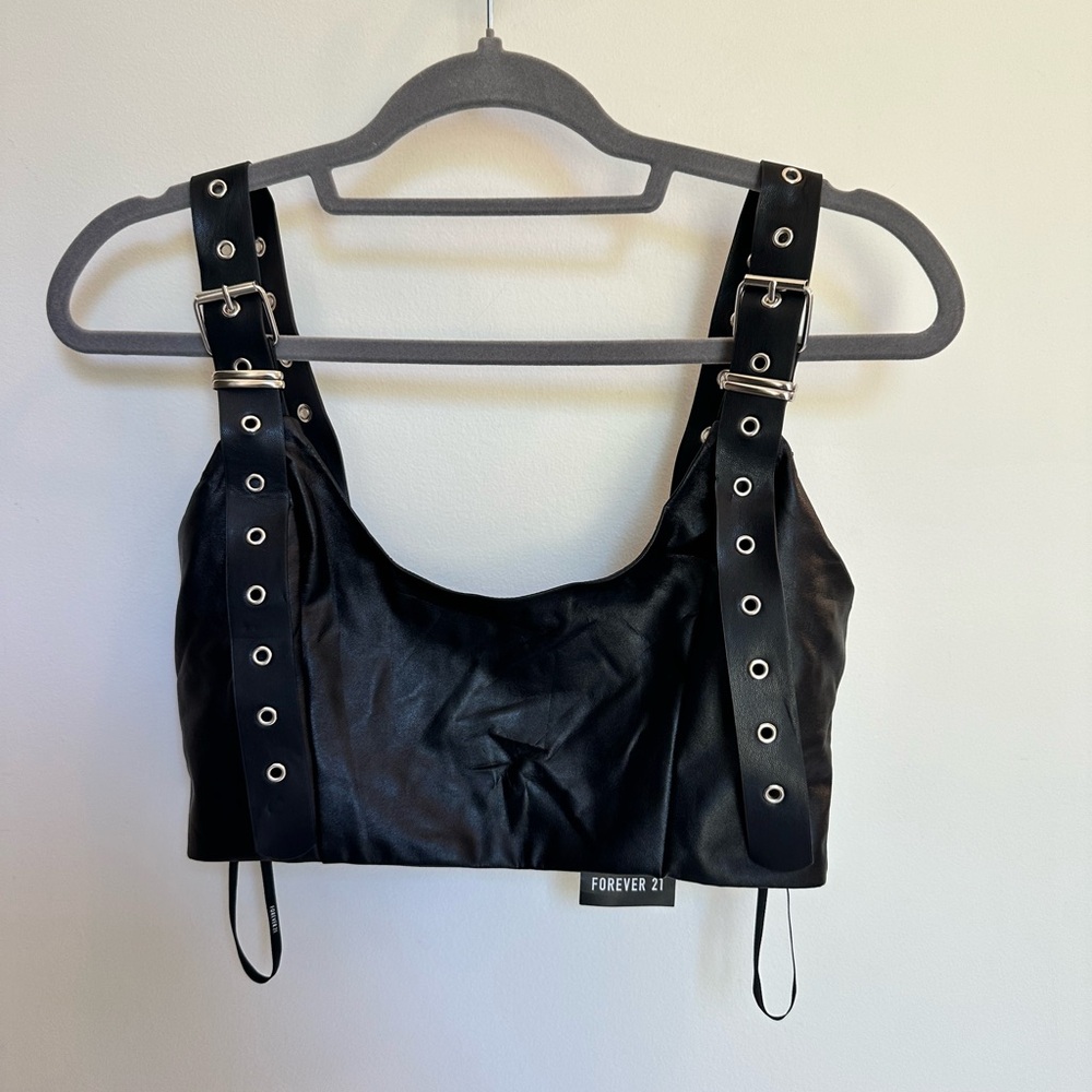 Forever 21 Black Embellished Crop Tank Top